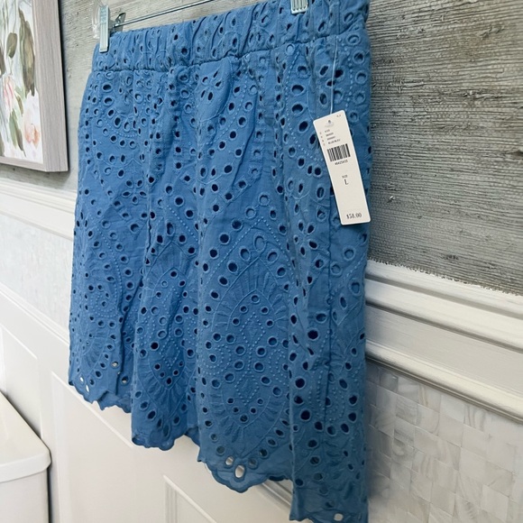 NWT new large Anthropologie ett:twa eyelet shorts blue elastic waist lace - Picture 6 of 12